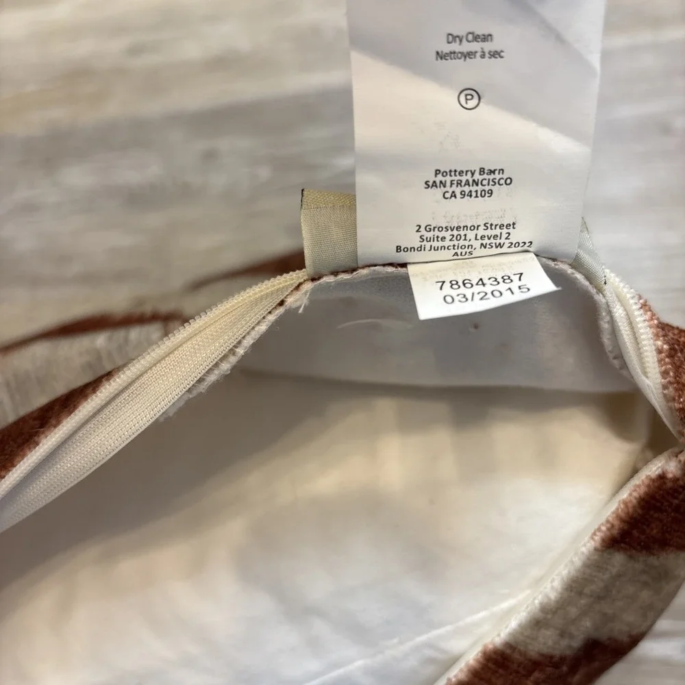 Pottery Barn Carmelia Velvet Rust Ivory Ikat Lumbar Pillow & Down Insert 16X26